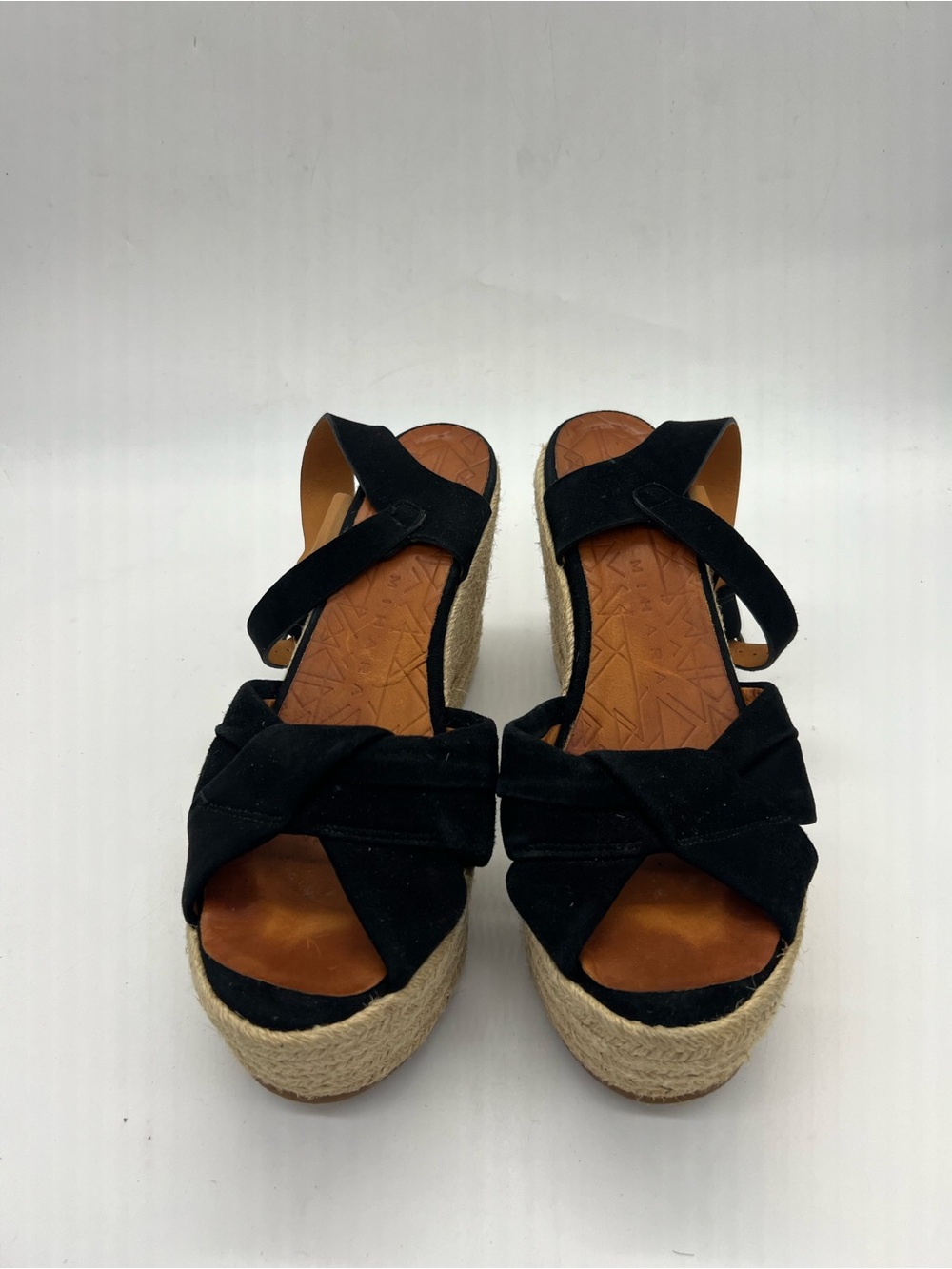 Chie Mihara Black Suede Espadrille Wedge Sandals